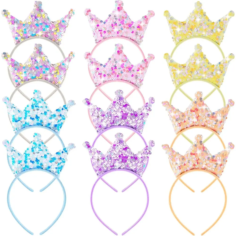 12 Packs Princess Crowns Headband Glitter Headbands Crown Party Favors Princess Birthday Party Decorations for Girls