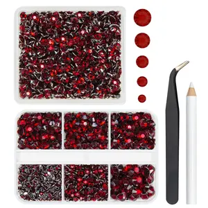 2 Boxes 3060PCS Dark Red Crystal Resin Rhinestones for Crafting 2mm-6mm Flatback Gems Stones Non-Hotfix Diamonds Crystals for Nails Face Eyes Makeup Tumblers Mugs Bottles Crafts Clothes Shoes