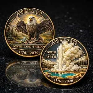 1PC America 250 Power Land Freedom Commemorative Coin Alloy 3D Relief Design - American Independence Commemorative Coin 1776–2026 | USA Semiquincentennial Medal Coin | 250th Anniversary American Collectible