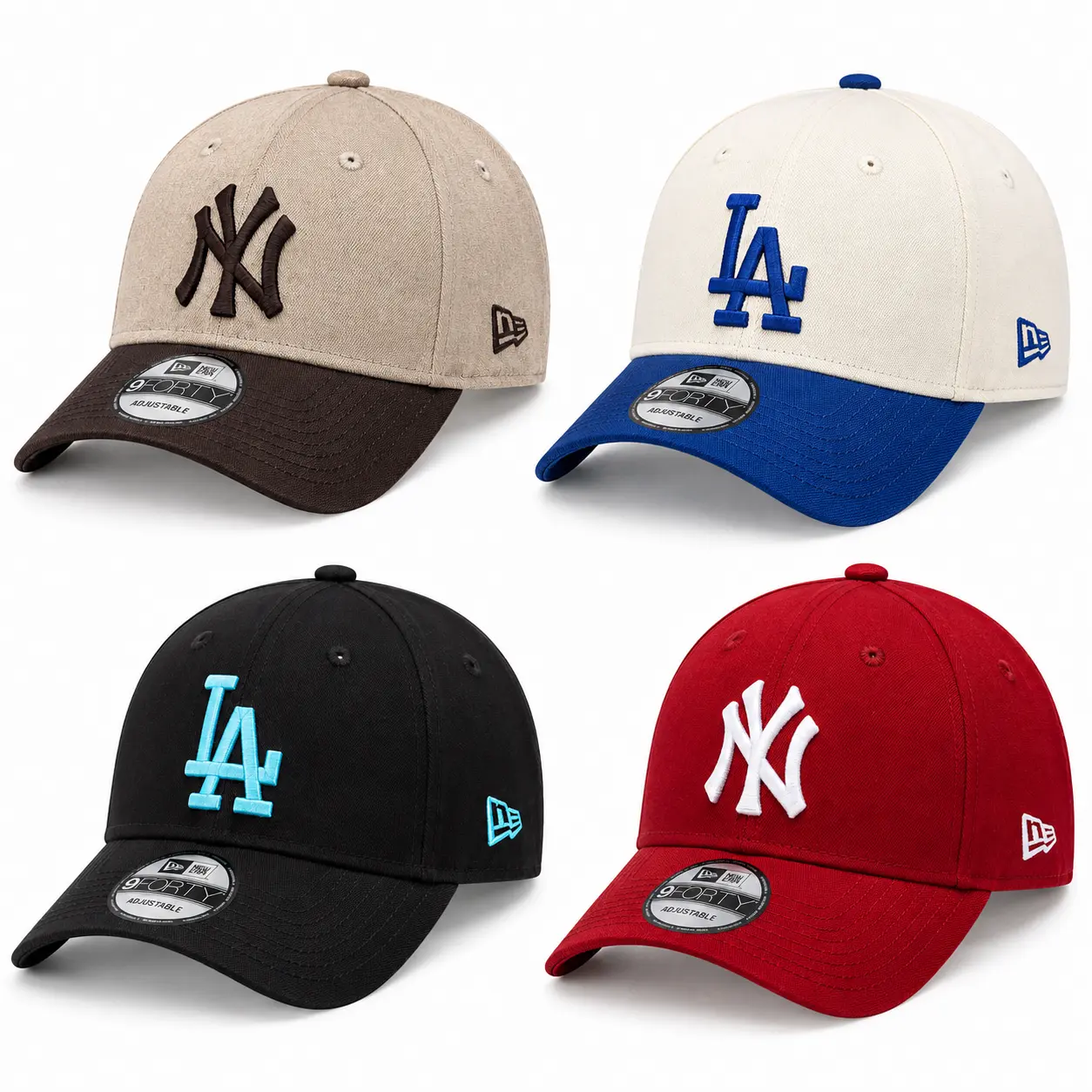 New Era 9FORTY MLB New York Yankees Los Angeles Dodgers Snapback Cap, Adjustable Curved Brim, Youthful Active Sportswear