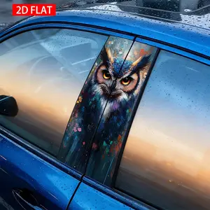 2Pcs Abstract Art Owl Car B-pillar Stickers, PVC Self-adhesive Waterproof Scratch-resistant Decorative Decals, Exterior Auto Accessories, Suitable For Car B-pillars And Vehicle Exterior Decoration
