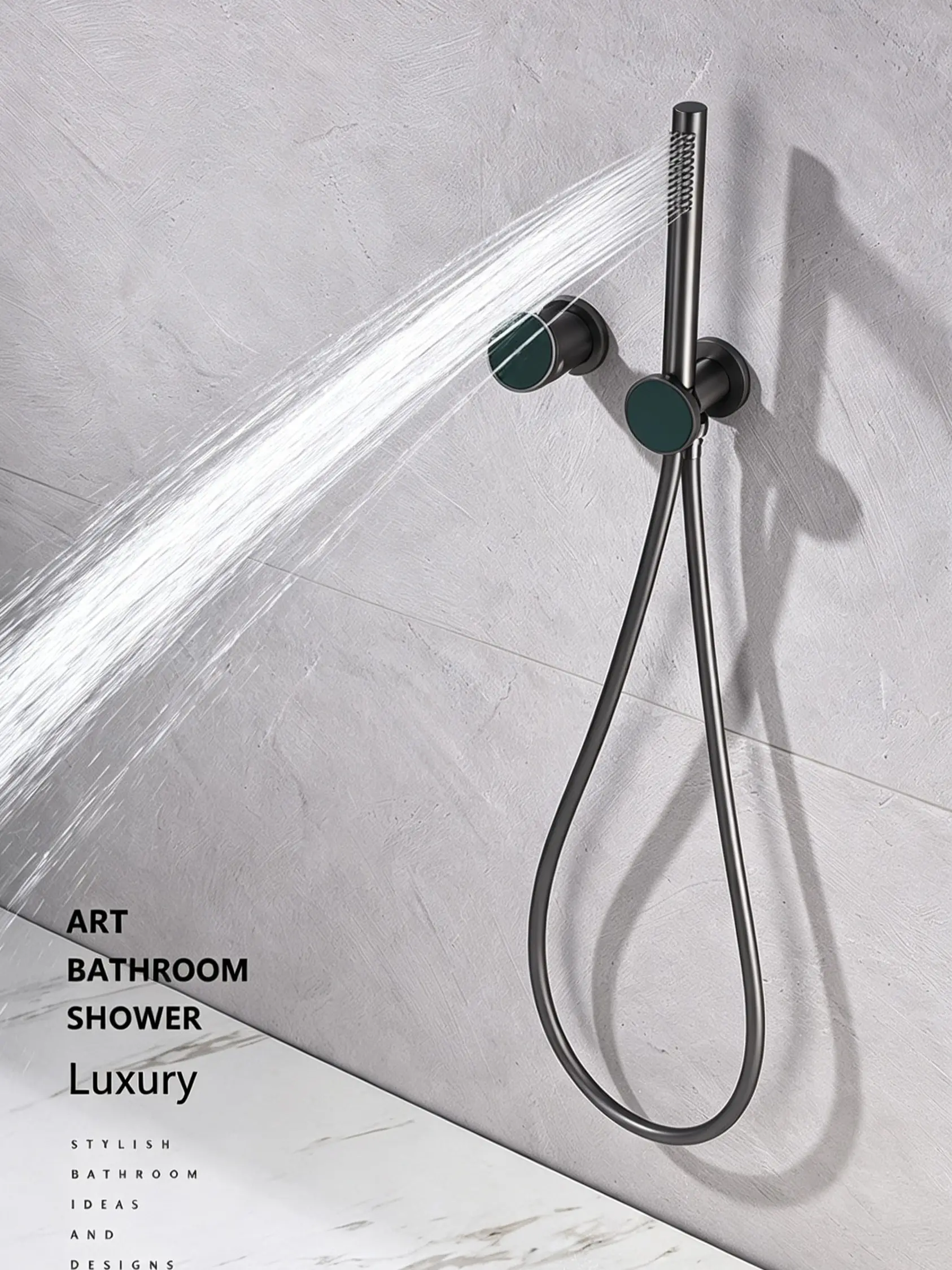 Handheld Shower Head - Fengshang Modern Classic Bathroom Fixture with Brass (Copper) Body, Rotatable Handle, Hot & Cold Function, Concealed Installation, Pre-Installed Valve, Minimalist Design, 1/4-Inch Pipe Connector, Single Unit for Bathroom Decoration,