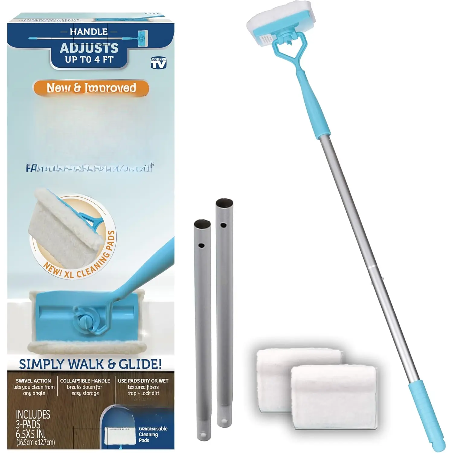 Baseboard Buddy Lightweight Plastic Molding Cleaner Tool, Adjusts Height, Includes 1 Cleaner and 3 Cleaning Pads, As Seen on TV