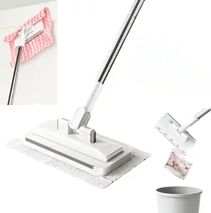 Press Grip Mini Mop -Disposable Mop, Hands-Free Floor Mop with Clamp, Dry Wet Use Dust Mop for Hardwood & Tile,Disposable Dust Mop for House Wall Bathroom Toilet Corners Multi Surface