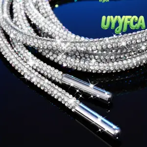 Y2K Bling Rhinestone Shoelaces Sparkly Diamond Crystal Silver Sneaker Laces with Metal Aglets | Trendy Fashion Shoe Glow Up | Women Men Must-Have Luxury Upgrade