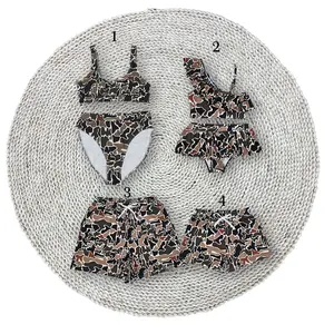 Women Wood Camouflage 2pcs Bikini Swimsuits for Summer Beachwear Matching Family Men Trunks