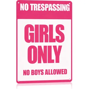 Girls Gifts Funny Only Sign No Trespassing No Boys Allowed Aluminum Sign for Room Bedroom Dorm Wall Decor 8 X 12 Inch Durable Eye-Catching Design