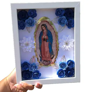 Blue Virgencita Shadow box Eternal Rose Roses Flores Flowers Decor Decorative Room Gift Frame 8x10 Photo