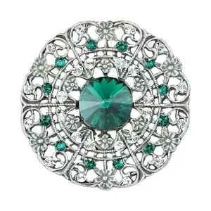 Anne Koplik Filigree Emerald Green Crystal DiscPin