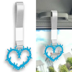 1PCS JDM Barbwire Heart Shaped TSURIKAWA Ring Car Subway Bus Handle Hand Strap Light Blue Ring