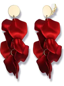 Rose Petal Dangle Clip on Earrings Acrylic Earrings Red Earrings for Women Flower White Black Hot Pink Orange Statement Earrings Boho Resin Floral