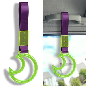 JDM Moon Shaped TSURIKAWA Crystal Bubble Ring Car Subway Bus Handle Hand Strap Green Ring Nylon Hand Strap