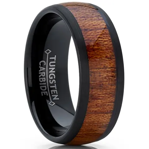 Men's 8MM Genuine Rose Wood Inlay Tungsten Ring Band, Wedding Engagement & Wedding Rings