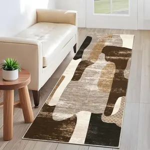 GARVEE Modern Abstract Runner Rug 2x6 Washable Kitchen Runner Rug Contemporary Throw Carpet For Hallway Stain Resistant Carpet With Non-Slip Backing Low Pile Floor Cover For Laundry Bathroom,Brown