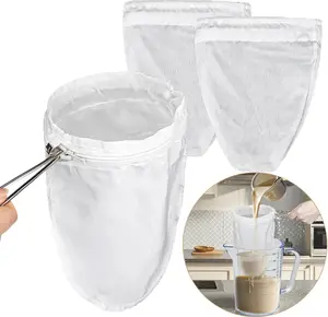 3 PCS Reusable Fine Mesh Strainer Bags with Stainless Steel Handle, Food Grade Filter for Coffee, Soy Milk, Juices, Yogurt, and Tea (Medium Size, 8x9.8 inch)