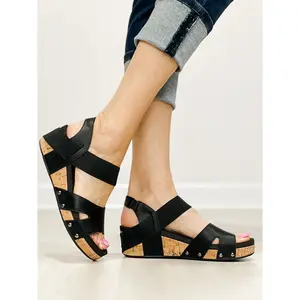 Corkys Better With Time Wedge Sandals in BLACK
