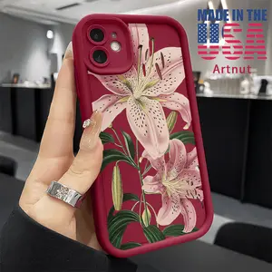 Vintage Floral Lily Pattern Phone Case for iPhone 16 15 14 Pro Max 13 12 11 XR E XS Plus Shockproof Full Camera Protection Durable slim Silicone Cover