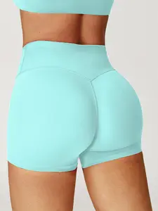 Women's Solid High Waist Gym Shorts, Athletic Yoga Shorts, Casual Comfy Breathable Skinny Shorts for Yoga Gym Workout Running, Ladies Sportswear for All Seasons, Summer Sports Shorts