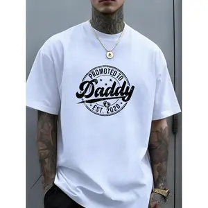 Plus Size Mens Cotton T-shirt Fathers Day Gift 2028 Daddy Promoted Tee Vintage Style Graphic Print Crew Neck Short Sleeve Casual Summer Top for Big And Tall Dads