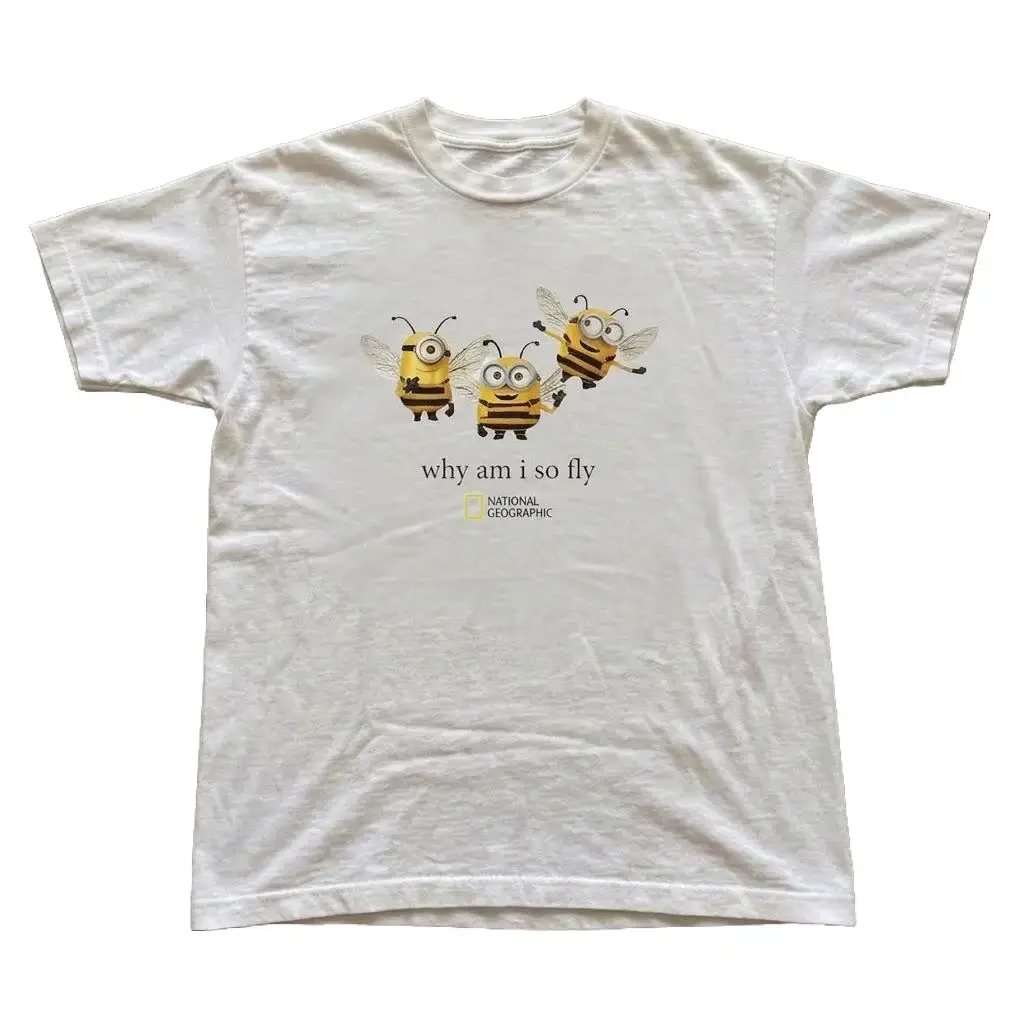 Funny Minion Bee Graphic T-Shirt | Clean White Gildan Cartoon Tee | Playful Y2K Retro Everyday Statement Top