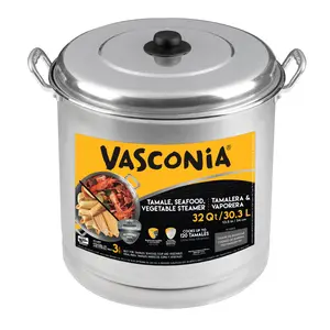 Vasconia Aluminum 32 Quart Steamer Pot with Steamer Tray and Lid