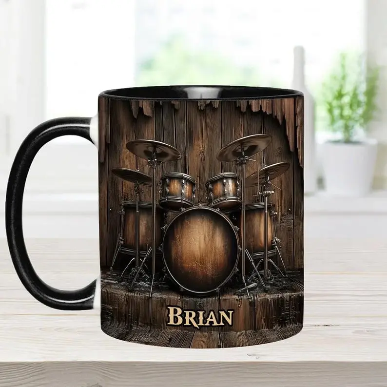 Vintage Drum, Themed Mug, Personalized Drummer Accent Mug, Birthday Gift, Drum Player Gift, , Drummer Gift Mug, Music Mug, Band Gift