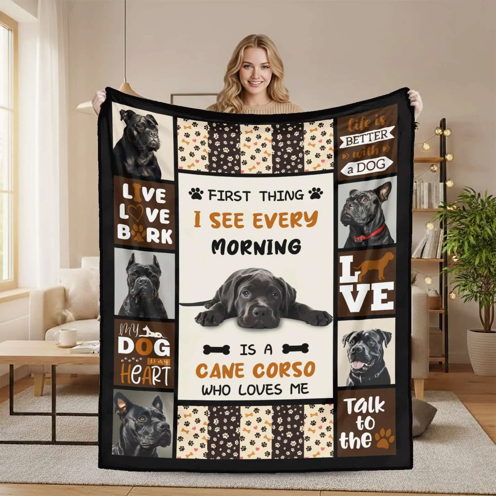 Cane Corso Slogan Print Throw Blanket - Cozy Loyalty Theme Printed Pattern Textile, Inspirational Soft Blanket Vibes Gift for Cane Corso Dads, Guard Dog Lover Home Decor