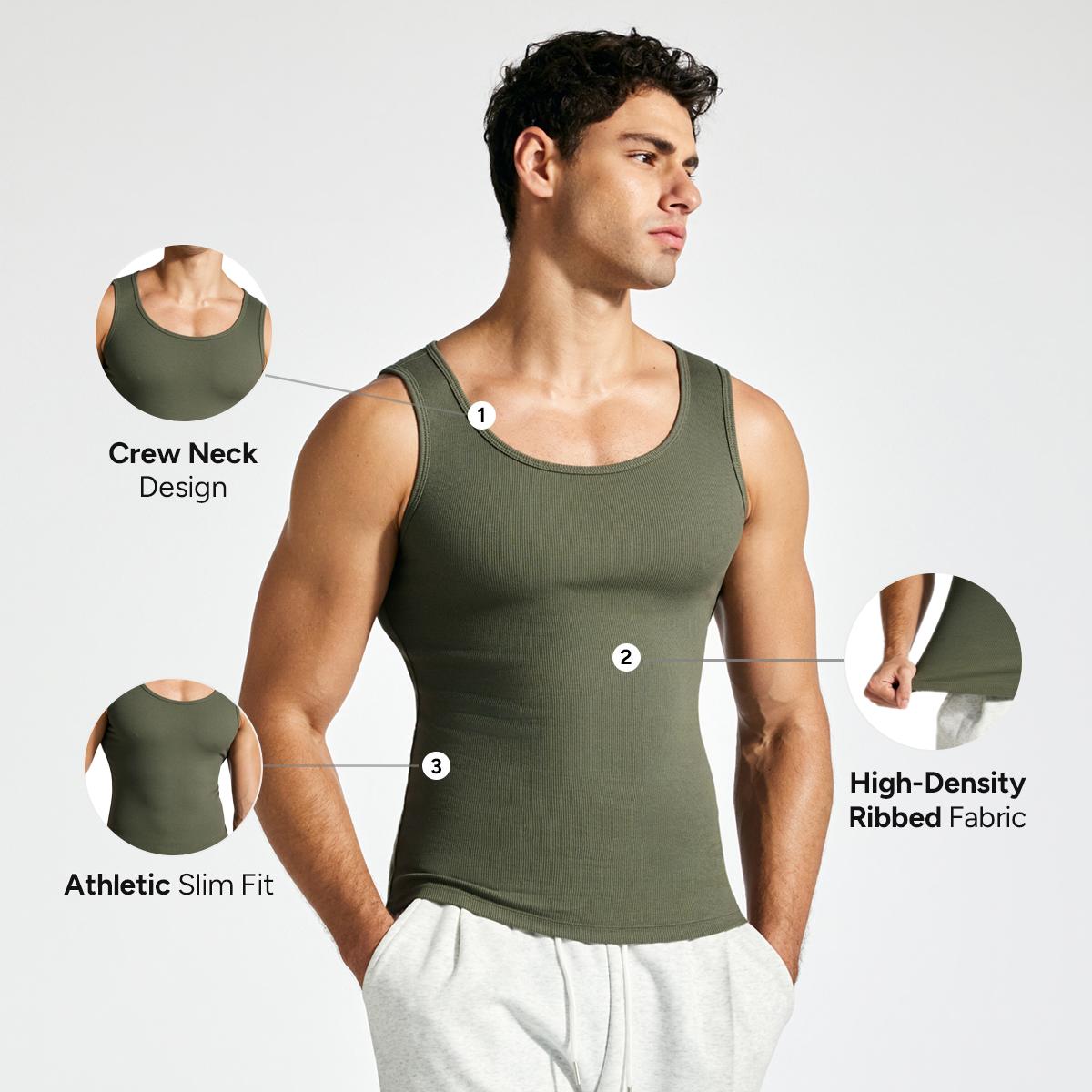 【Nebility】Men’s Solid Color Ribbed Crew Neck Tank Top 100% Cotton, Slim Fit Minimalist Athletic Undershirt, Soft Stretch Breathable for Gym Workout & Casual Wear