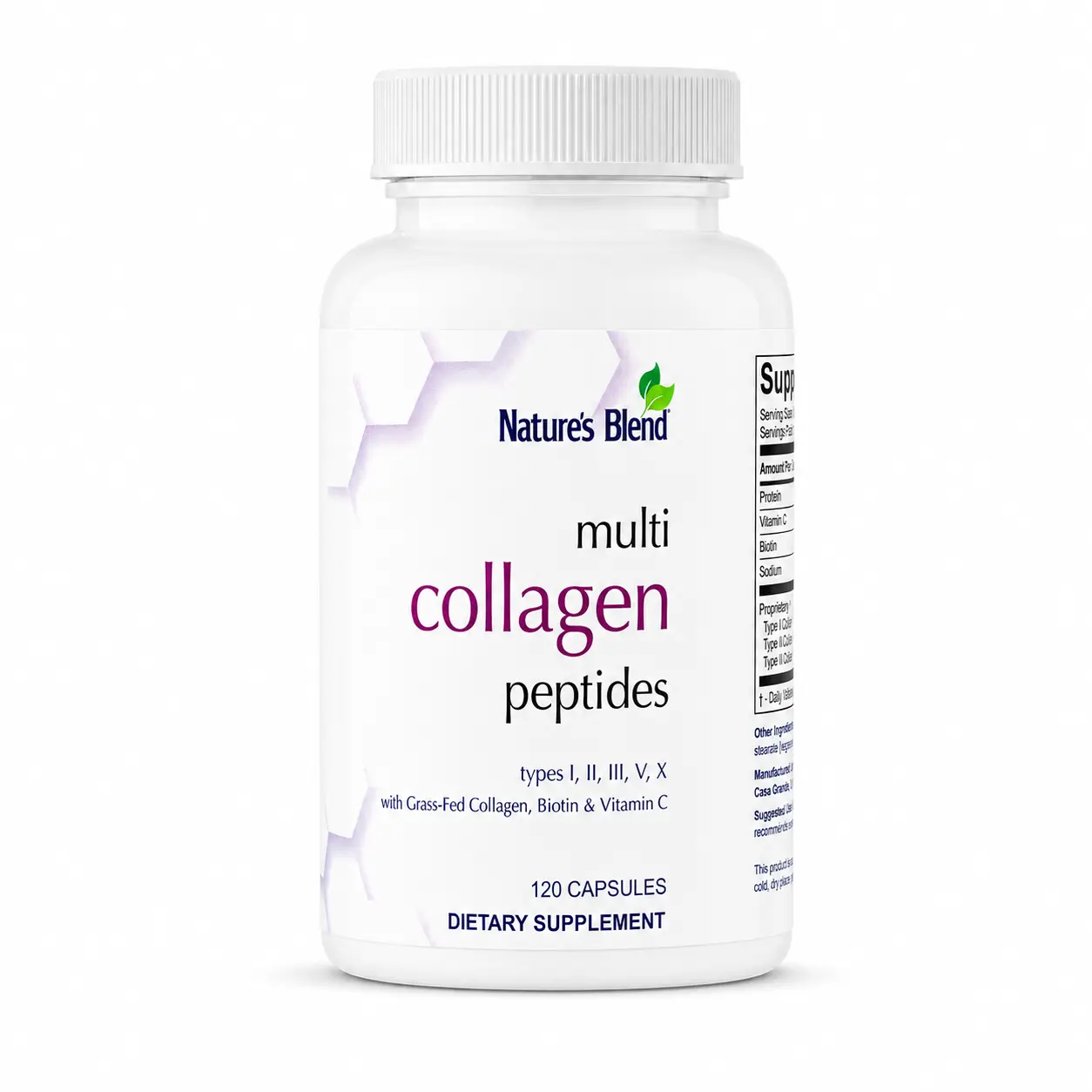 Nature's Blend Multi Collagen Peptides Capsules, Hydrolyzed Collagen Types I II III V X, Hair Skin Nails & Joint Support, Biotin 2500mcg + Vitamin C, 120 Capsules Dietary Healthcare Fitness Edible
