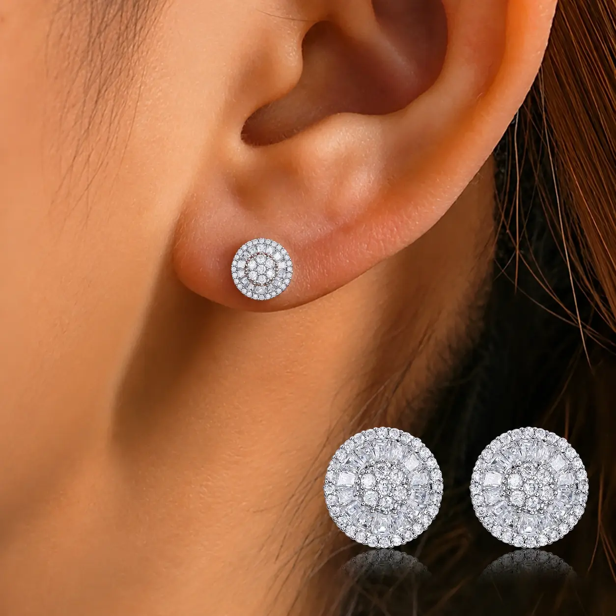 Stud Earrings for Women Men Silver Cubic Zirconia Earrings Hypoallergenic Large Round Simulated Diamond Stud Earrings,Gift for Her/Him/Wife/Mom