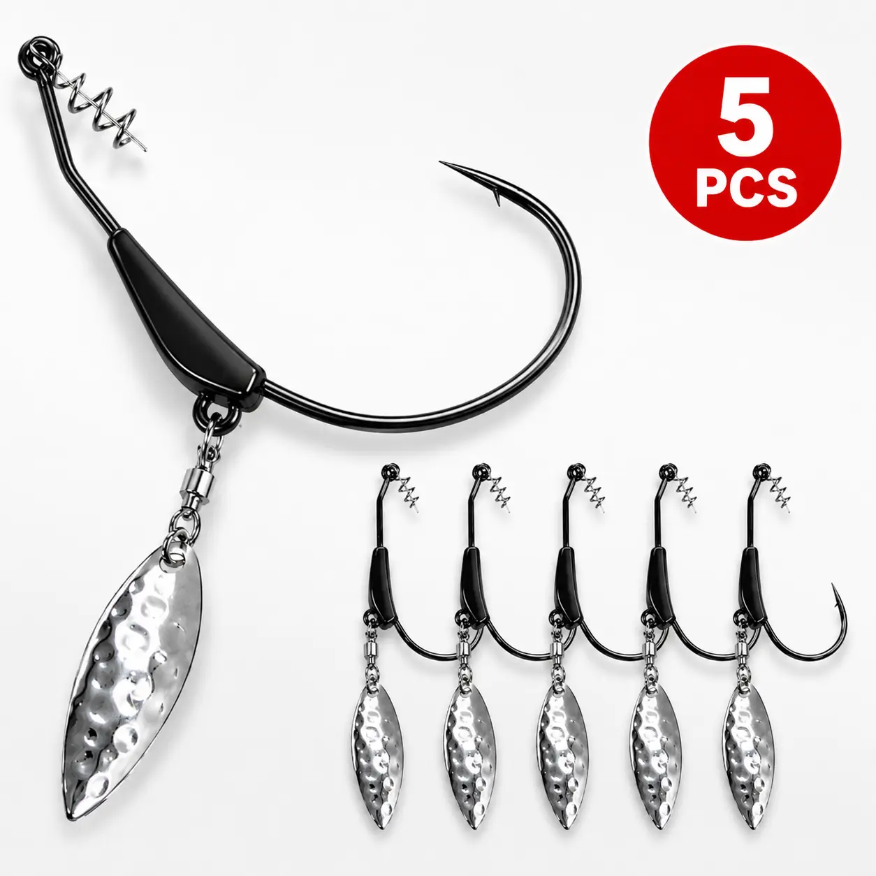 Weighted Swimbait Hooks, 5pcs Underspin Swimbait Hook with Twistlock, Weighted Crank Hooks with Silver Spinner Blades for Soft Fishing Lures