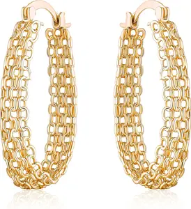 18K Gold Plated Link Mesh Braided Filigree Hoop Earrings (Gold)