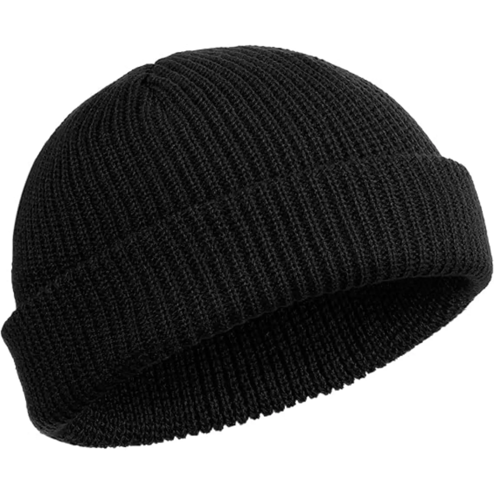 Trawler Beanie Watch Hat Roll-up Edge Skullcap Fisherman Beanie for Women Men Black Ribbed Knit 100% Polyester Versatile Unisex Design