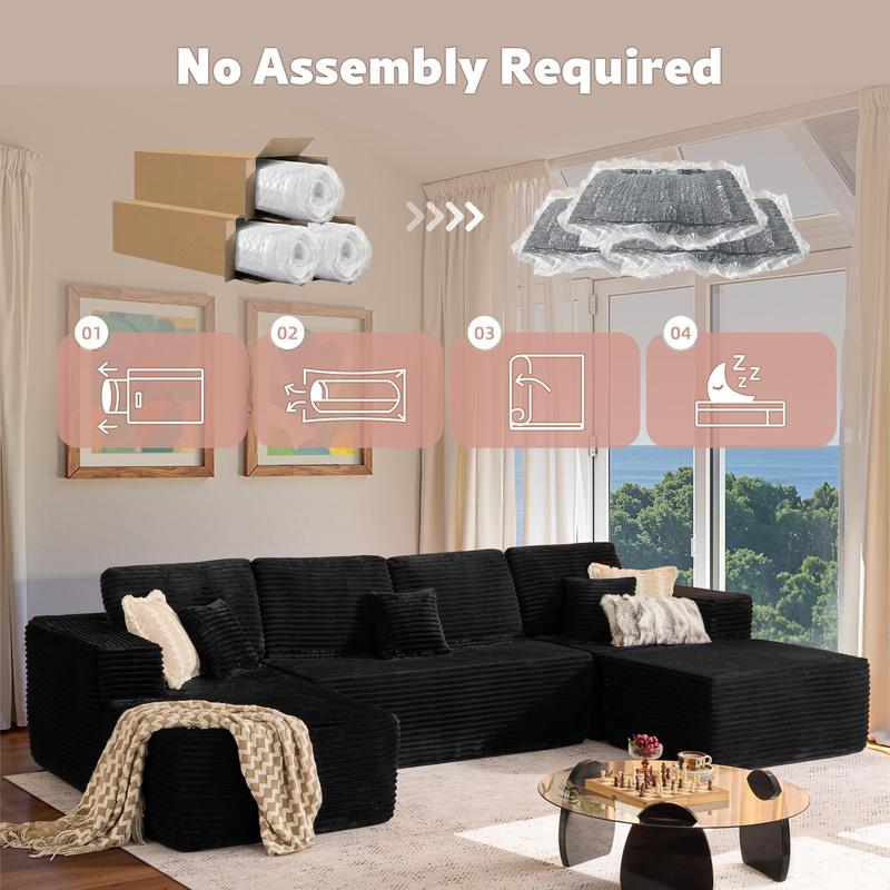 【Valentine's Day Sales】133‘’ U-Shaped Corduroy Modular Sofa Cloud Style Oversized 5-Seater with Chaise Pillows Included No Assembly Required Convertible Space-Saving for Living Room Bedroom Office Indoor Furniture Sets Christmas - Boneless Sectional Couch