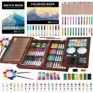 Art Sets, 139 Pack Painting Drawing Art Supplies Kit with 2 Sketch Pads, Deluxe Double Layers Crafts, Colored Pencils, Oil Pastels, Watercolor Paints,  for Artists  (Brown)