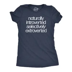 Womens Naturally Introverted Selectively Extroverted T Shirt Funny Loner Introvert Joke Tee for Ladies Funny Womens T Shirts Cute Vintage Fashion Casual Ladies T-Shirt Gift Sarcastic Tops for Women Funny Navy -