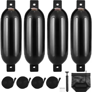 VEVOR Boat Fenders,  6.5" x 23" Boat Bumpers for Docking, Inflatable Ribbed Fender with Center Holes, Marine Boat Dock Fender Bumper with Air Pump, 4 Needles and 4 Ropes and Storage Bag, Black