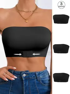 Women's Solid Wireless Strapless Bra, Wireless Bandeau Bra, Casual Comfortable Breathable Push Up Bra, Women's Lingerie for All Seasons