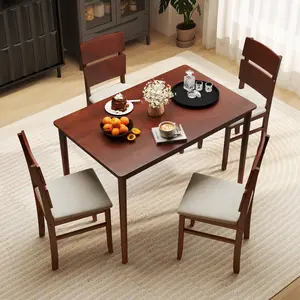 COSTWAY - 5-Piece Dining Table Set with High Curved Back for 4 People-Walnut
