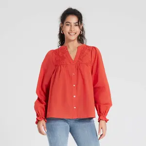 Women's Long Sleeve Embroidered Boho Blouse - Universal Thread