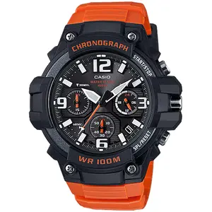 Casio Men’s Black Dial Chronograph Watch with Orange Resin Strap - MCW-100H-4AV