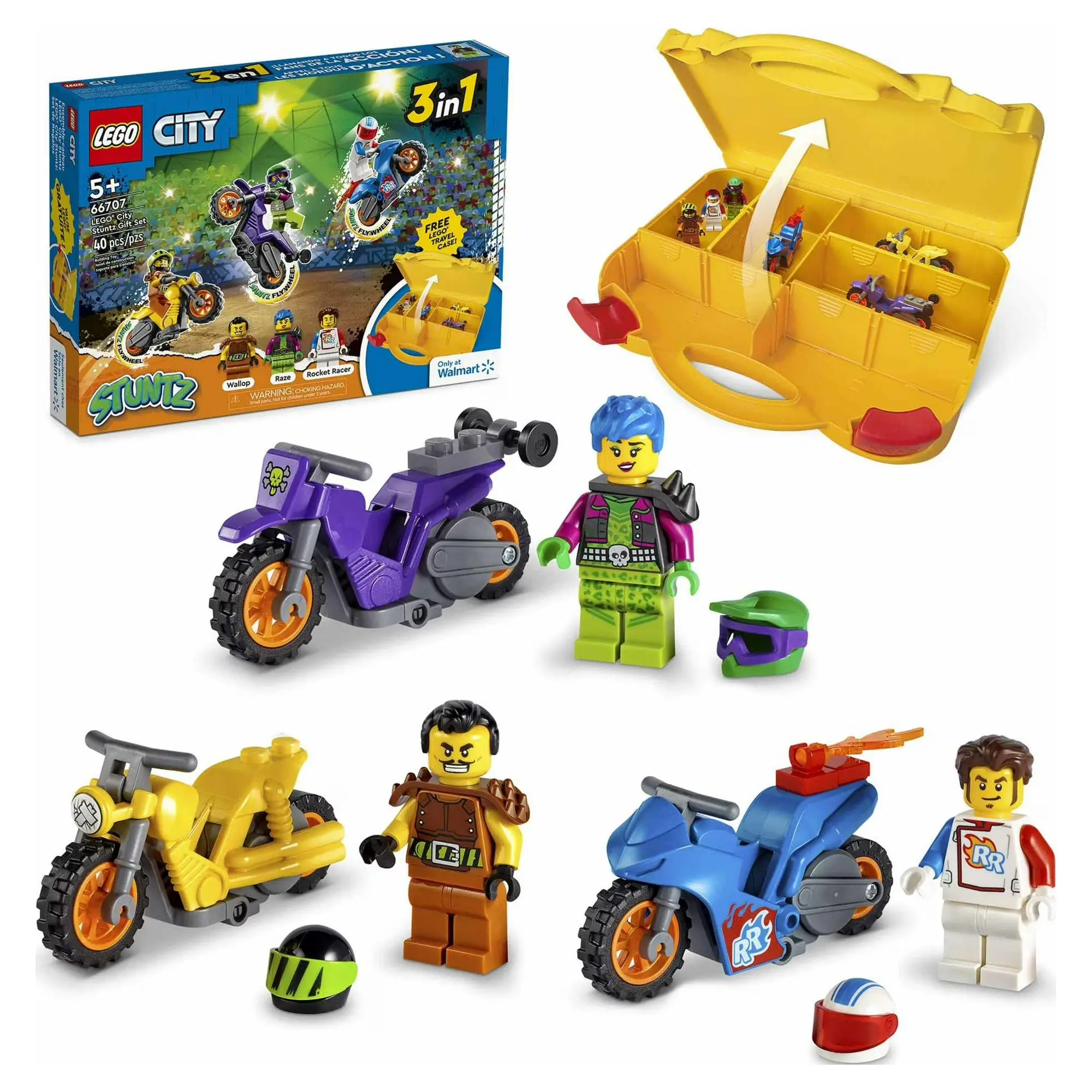 City Stuntz Value Set 3 Minifigures 3 Bikes and Carrying Case
