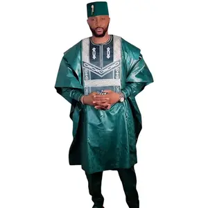 HD Traditional African Clothing for Men Nigerian Man's Agbada Embroidery Bazin Boubou Outfit Menswear Caftan Long Fathersdaygift