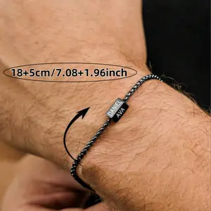 A Personalized Men's Custom Name 304 Stainless Steel Square Pendant Bracelet, a Multi-engraved Name Bracelet with 1-4 Sides of Personalized Engraving, a 304 Stainless Steel Square Pendant Bracelet with 1-4 Sides of Personalized Engraving, a Father's