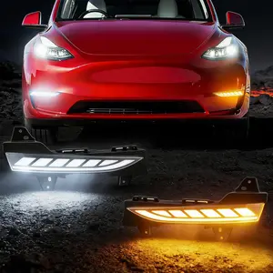OKSIWA Sequential LED Daytime Running Lights For 2017-2023 Tesla Model 3,2020-2023 Model Y, Unique Design Dual-Colors DRL With Starting Animated Dynamic Amber Turn Signal led fog lights for tesla