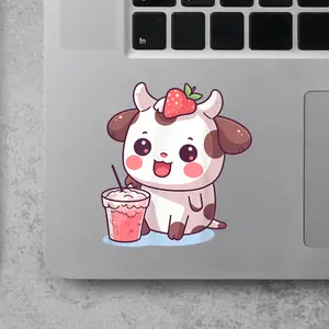 Cow Print Strawberry Milk Kids Toddler Teen Girl Cute Kawaii 2x2 inches Cut Out Sticker
