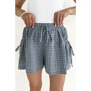 Wren Wide Leg Plaid Drawstring Shorts