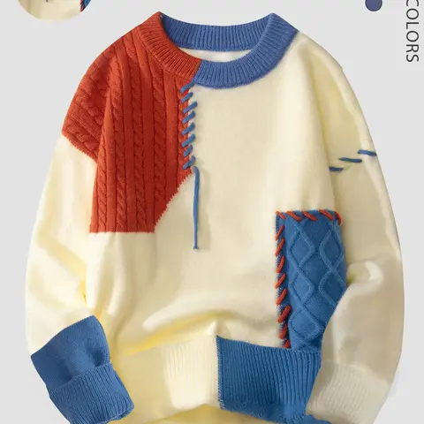 Men's Fall Winter Casual Fitted Sweater, Colorblock Knitwear, Animal Pattern, Warm Daily Wear, Fashionable and Versatile Top