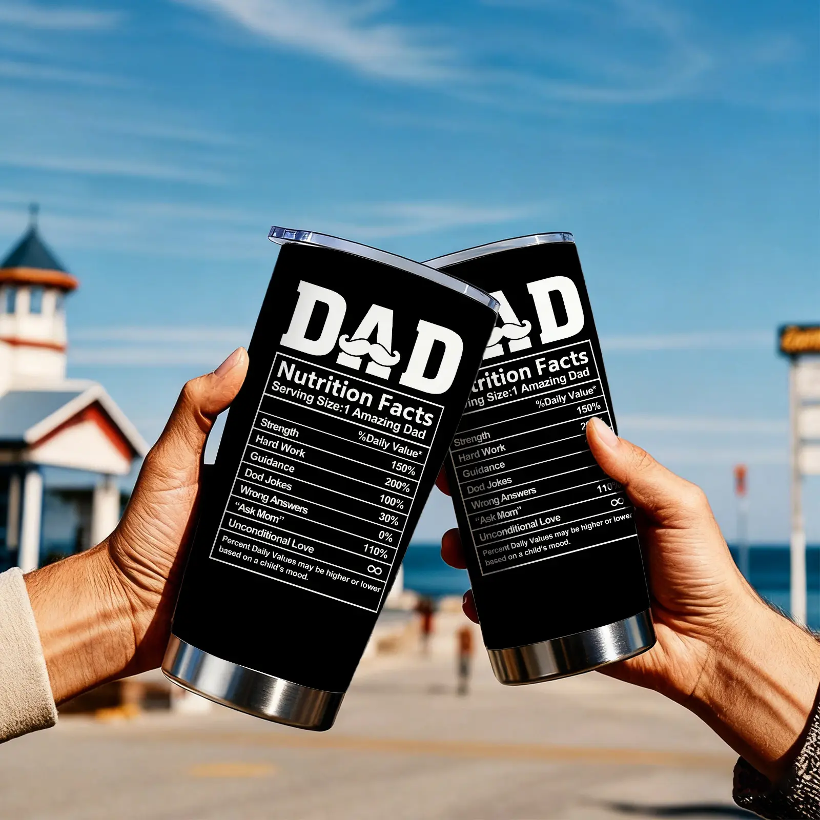 1 Pc 20oz insulated mug, double wall vacuum cup, Stainless Steel Insulated, leak-proof lid, keeps warm 12 hours and cold 24 hours, hot cold drinks tumbler for dad, black dad nutrition facts design, Fathers Day Christmas gift, office home travel