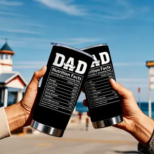 1 Pc 20oz insulated mug, double wall vacuum cup, Stainless Steel Insulated, leak-proof lid, keeps warm 12 hours and cold 24 hours, hot cold drinks tumbler for dad, black dad nutrition facts design, Fathers Day Christmas gift, office home travel